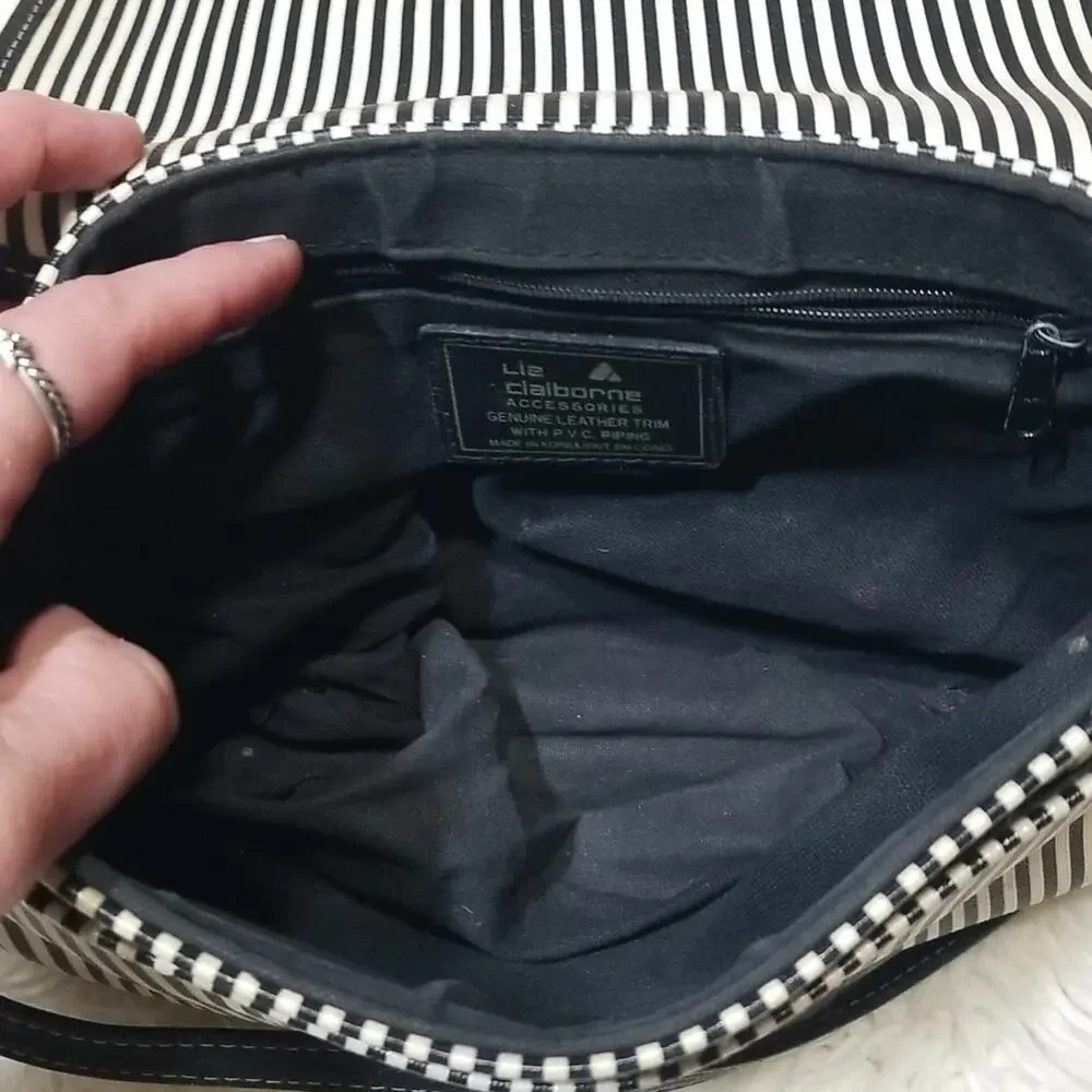 Vintage Liz Claiborne Navy Blue & White Striped Crossbody Purse - Leather & PVC